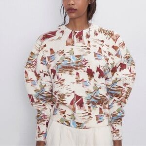 Zara Soft Touch Printed Sailor Boat Sweater Sz Medium